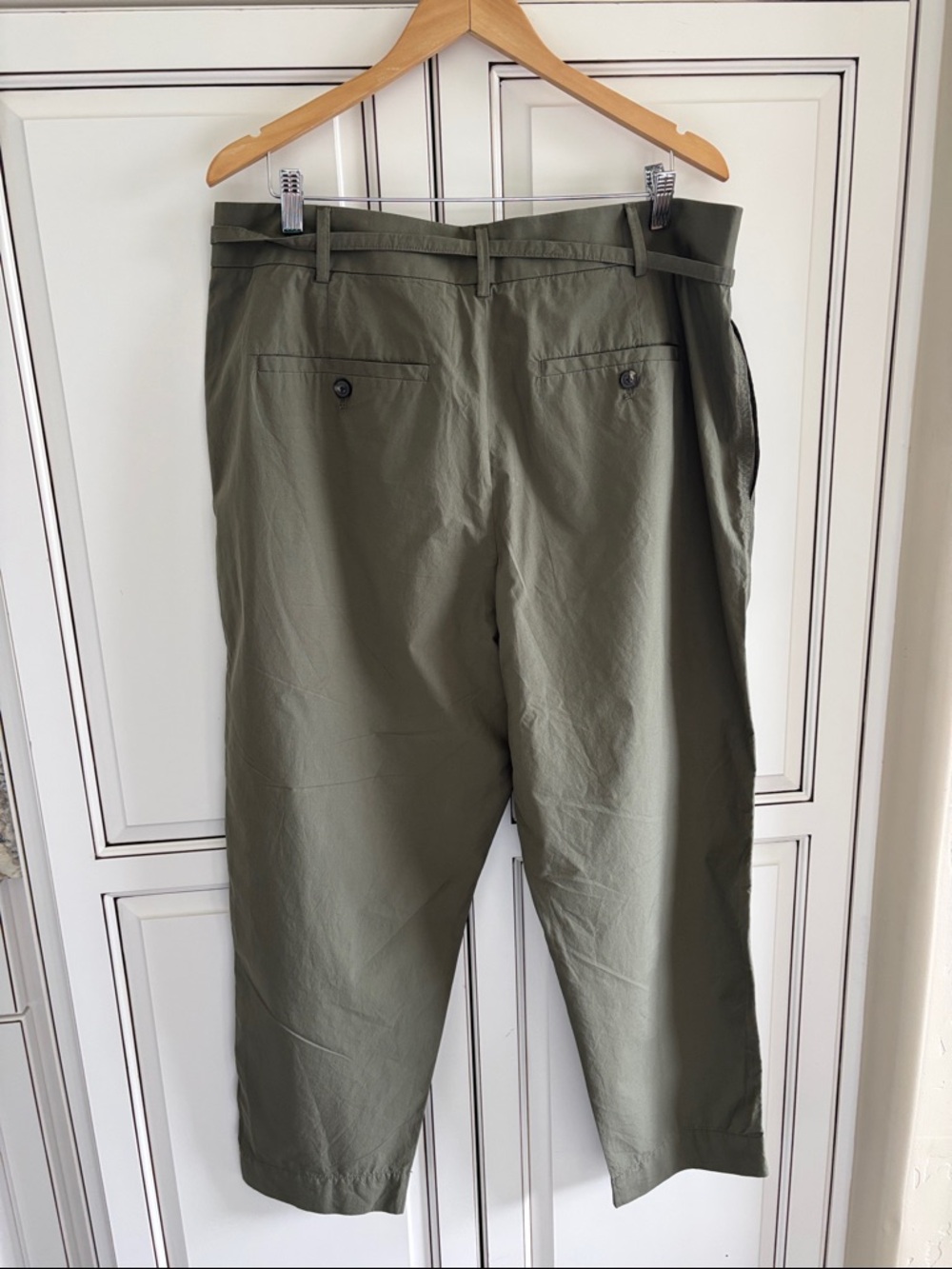 Everlane Poplin Pleated Taper Pants Cotton Olive Green Travel Womens Size 16 - Picture 14 of 14